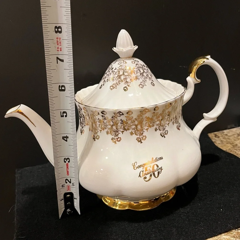 Vintage Royal Albert 50th Anniversary Elegant White and Gold Teapot, England